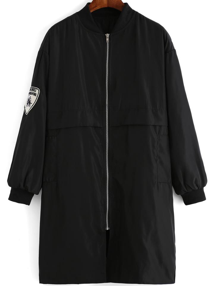 Romwe Stand Collar Zipper Loose Coat