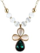 Romwe Green Drop Gemstone Gold Bead Chain Necklace