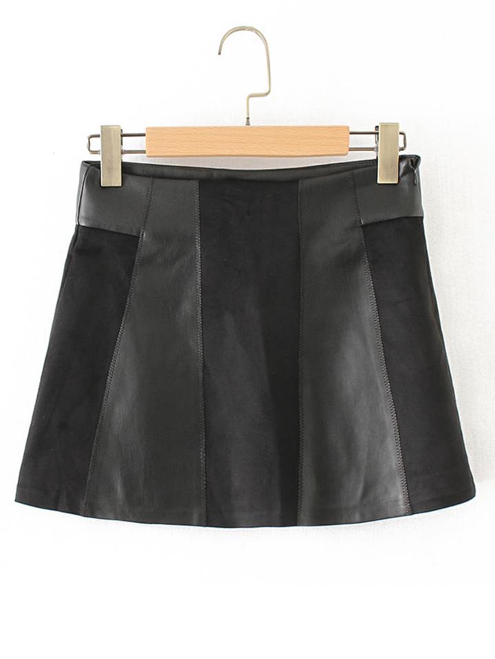 Romwe Pu Panel Mini Skirt