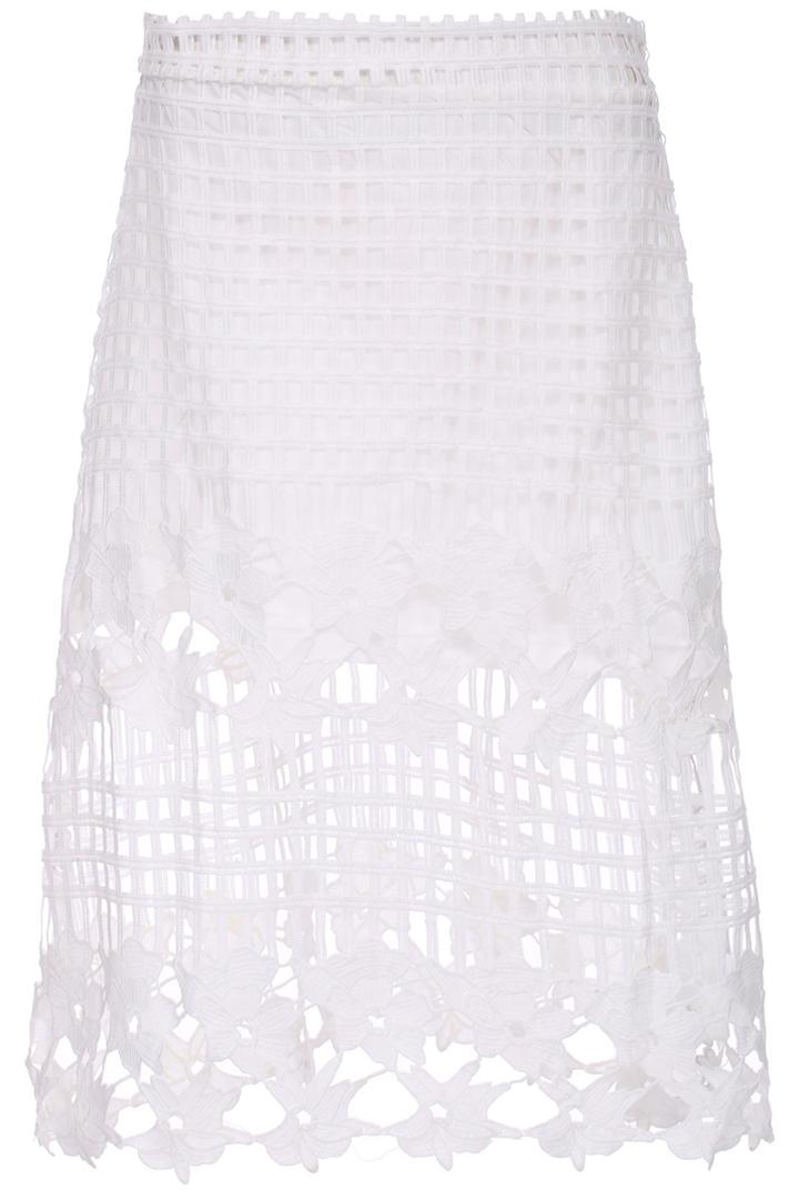 Romwe Romwe Check & Floral Hollow-out White Skirt