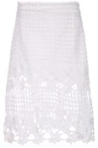 Romwe Romwe Check & Floral Hollow-out White Skirt