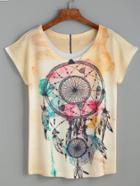 Romwe Yellow Pendant Print T-shirt