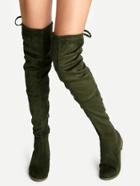 Romwe Olive Green Faux Suede Lace Up Over The Knee Boots