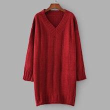 Romwe V-neck Drop Shoulder Solid Sweater Dress