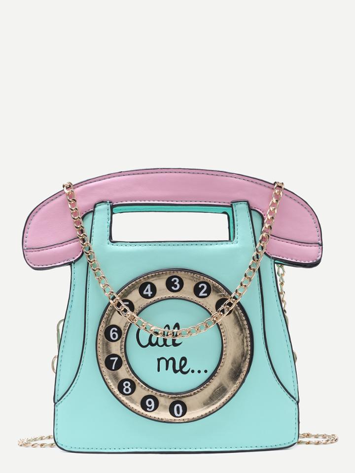 Romwe Mint Call Me Tel Bag With Chain Strap
