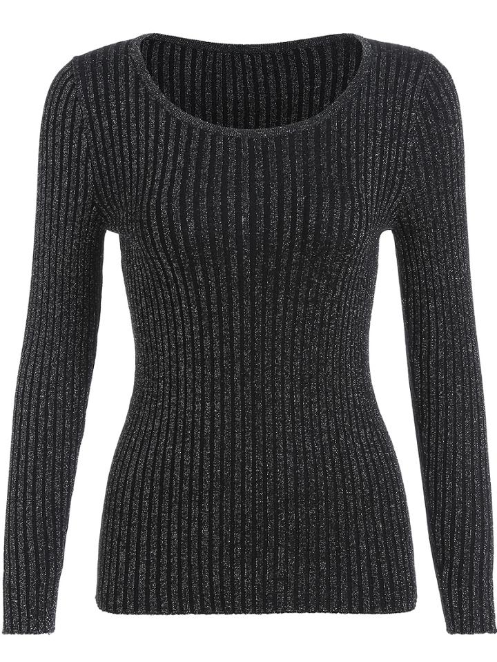 Romwe Scoop Neck Metallic Yoke Blouse
