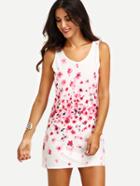 Romwe Flower Print Tank Dress - Pink
