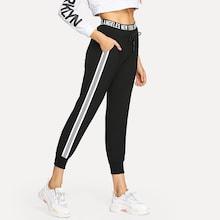 Romwe Contrast Tape Letter Print Drawstring Pants