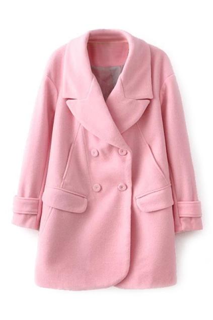 Romwe Pink Double-breasted Loose Coat