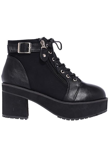 Romwe Shoelace Zippered Black Boots