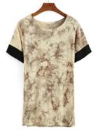 Romwe Contrast Sleeve Hem Tie Dye Print T-shirt