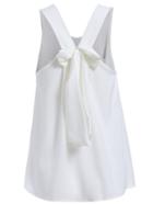 Romwe Back Bow Chiffon White Tank Top