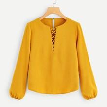 Romwe Criss Cross Button Detail Blouse
