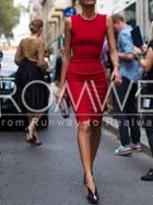 Romwe Red Sleeveless Knee Length Sheath Dress