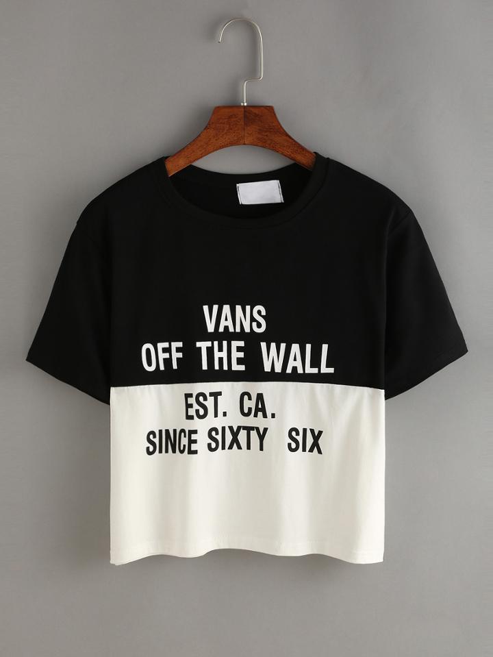 Romwe Contrast Letter Print T-shirt