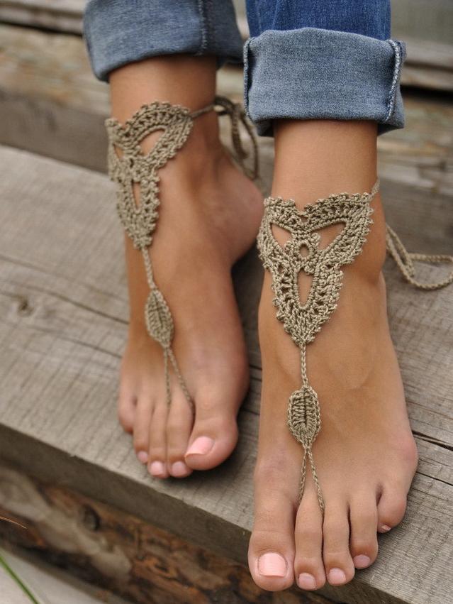 Romwe Khaki Tribal Crochet Foot Chain