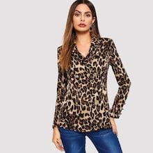 Romwe Double Breasted Leopard Fitted Blazer