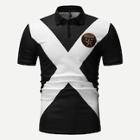 Romwe Guys Contrast Panel Letter Print Polo Shirt
