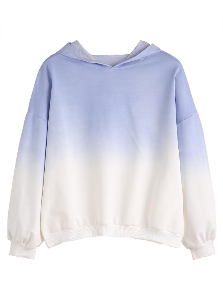 Romwe Ombre Dropped Shoulder Seam Hooded Sweatshirt