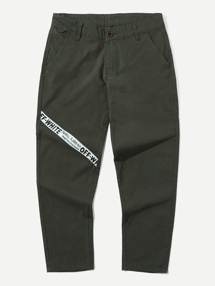 Romwe Letter Tape Detail Pants