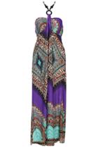 Romwe Boho Paisley Pattern Halter Purple Dress