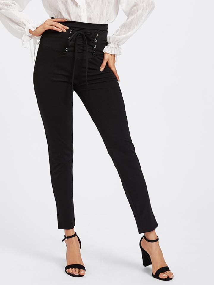 Romwe Eyelet Lace Up Empire Pants