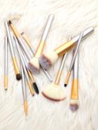 Romwe Champagne Gold 12pcs Makeup Brush Set With Leather Bag