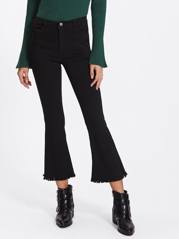 Romwe Raw Hem Flare Leg Pants