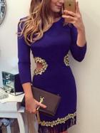 Romwe Fringe Contrast Crochet Cut Out Blue Dress