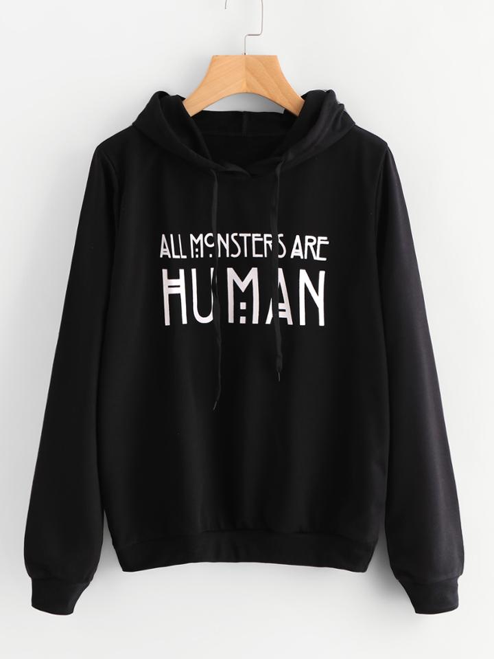 Romwe Letter Print Hoodie