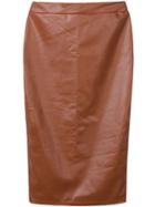 Romwe Coffee Color Pu Leather Pencil Skirt