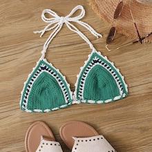 Romwe Whip Stitch Halter Crochet Bikini Top