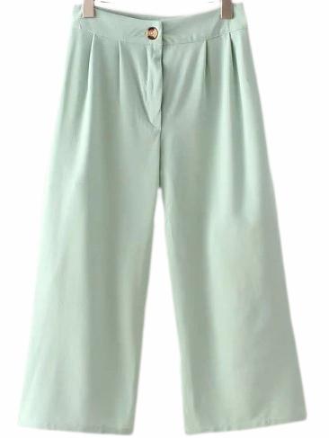 Romwe Green Fake Pocket Back Wide Leg Pants
