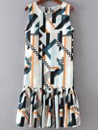 Romwe Multicolor Geometric Print Ruffle Hem Dress With Zipper