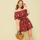 Romwe Aztec Print Belted Bardot Romper
