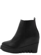 Romwe Black Faux Leather Zip Side Wedge Boots