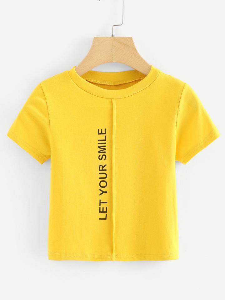Romwe Letter Print Crochet Trim Tee