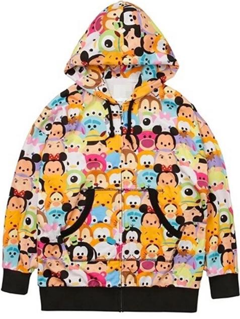 Romwe Hooded Mickey Print With Zipper Coat