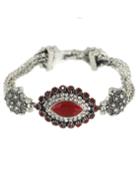 Romwe Vintage Style Silver Plated Chain Red Rhinestone Evil Eye Ladies Bracelet Models