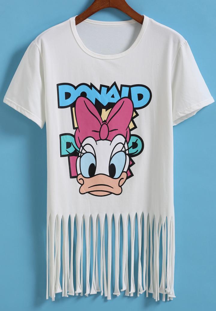 Romwe With Tassel Duck Print T-shirt