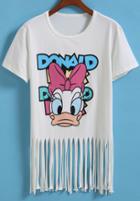 Romwe With Tassel Duck Print T-shirt