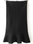 Romwe High Waist Ruffle Hem Jersey Black Skirt