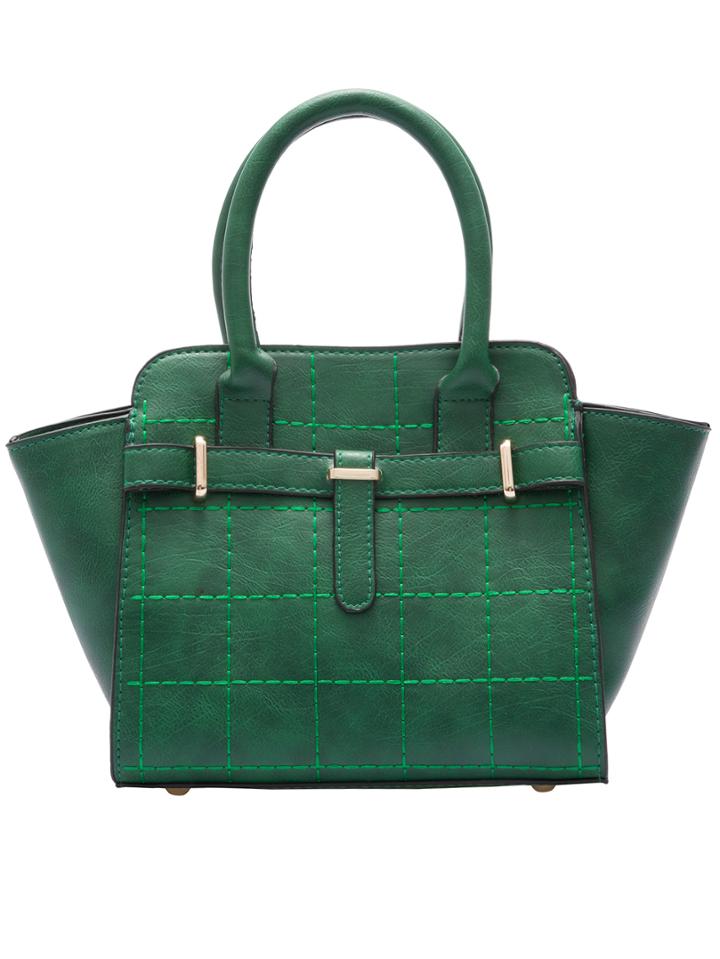 Romwe Green Quilting Plaid Pu Tote Bag