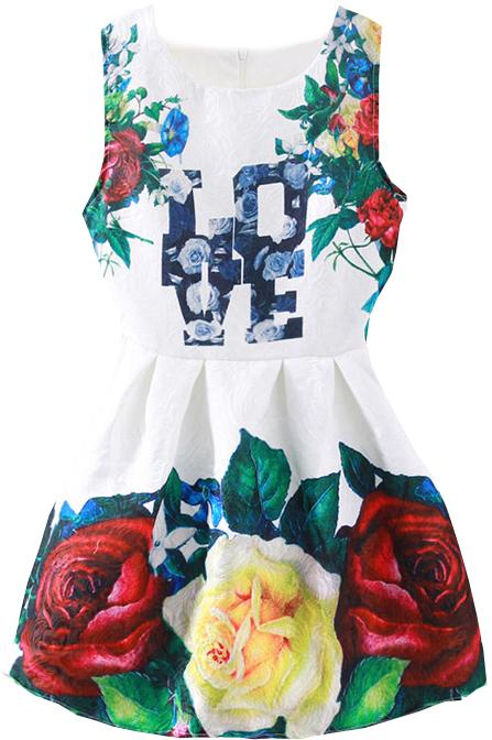 Romwe Sleeveless Florals  Flare Dress