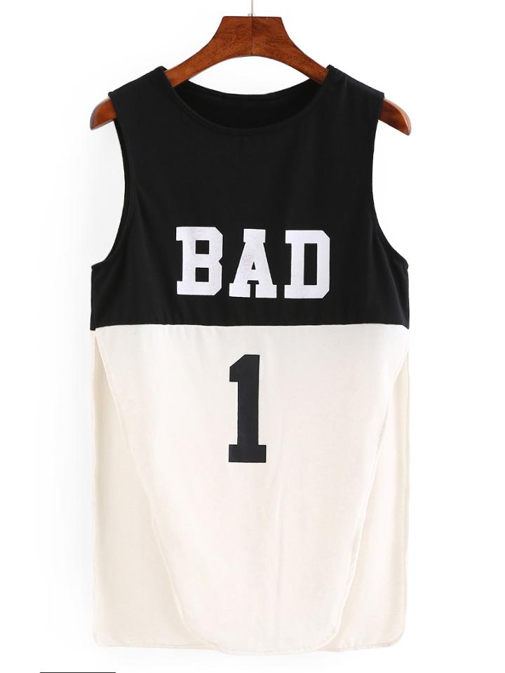 Romwe Contrast Varsity Print Tank Top