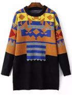 Romwe Geometric Print Black Loose Sweater Dress