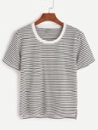 Romwe Contrast Trim Striped Dip Hem T-shirt