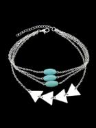 Romwe Silver Multi Layers Bangles Chain With Blue Beads Triangle Shape Arm Bracelets