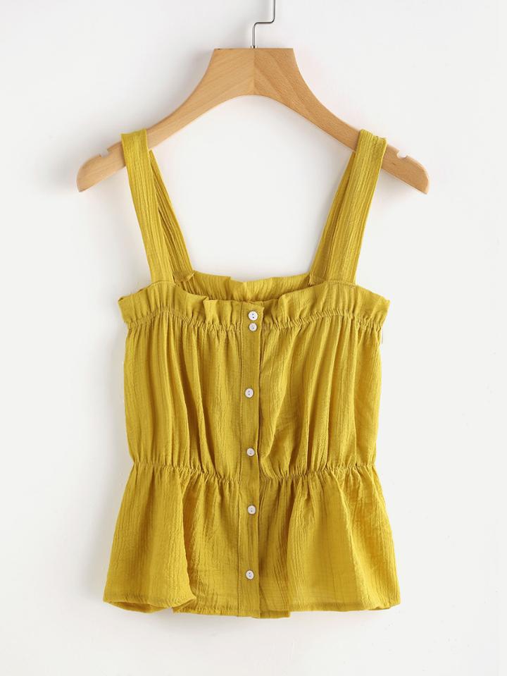 Romwe Button Front Elastic Waist Cami Top