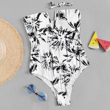 Romwe Random Graphic Bandeau One Piece Swimwear